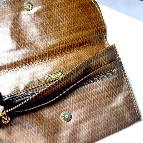 MARIO VALENTINO Vintage brown Monogram coated canvas Clutch purse